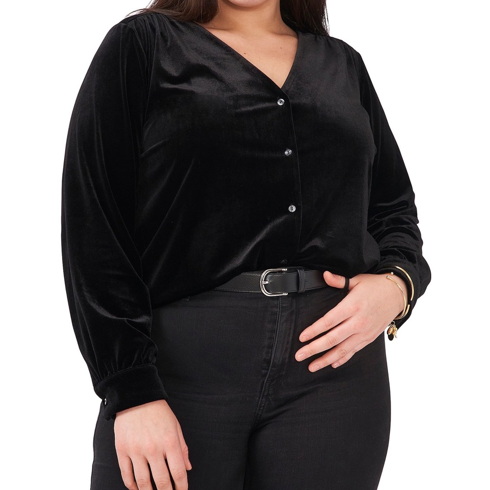 1. State Velvet Button Long Sleeve Blouse Top
